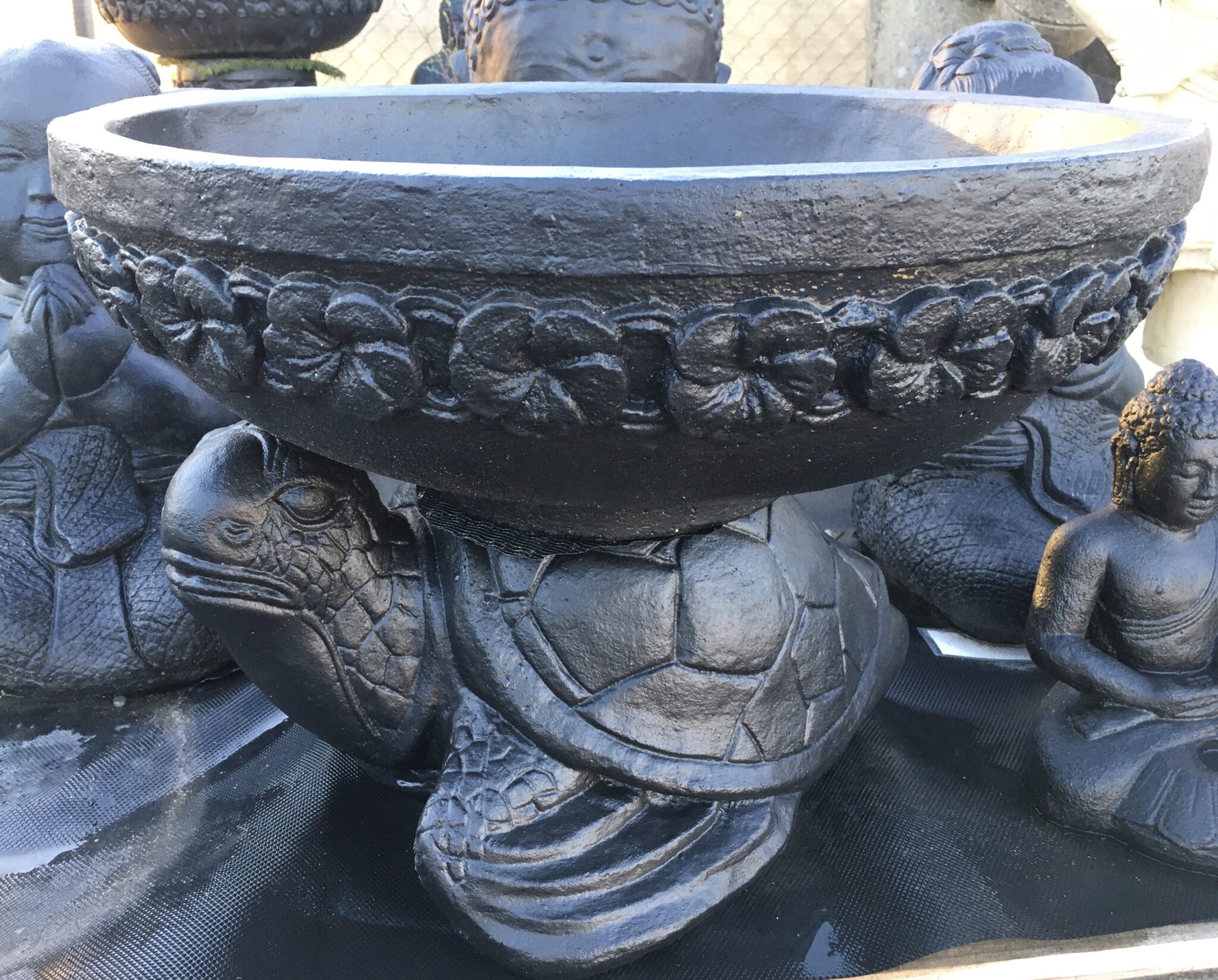 Turtle Bird Bath Black Komodo Statues